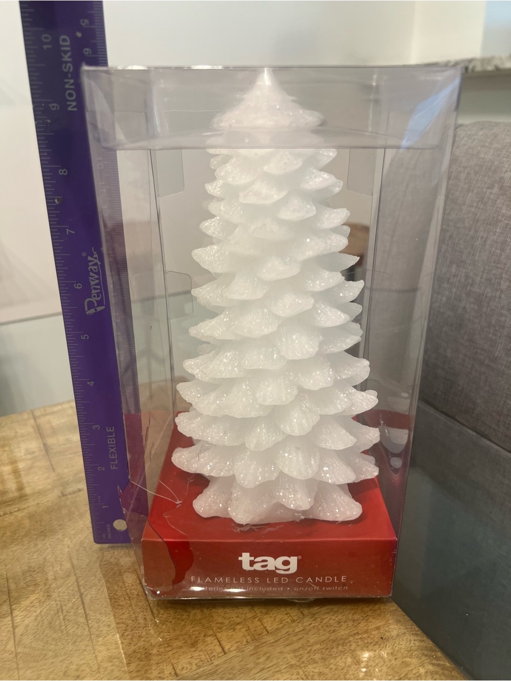 tag White Glitter Christmas Tree Flameless LED Candle